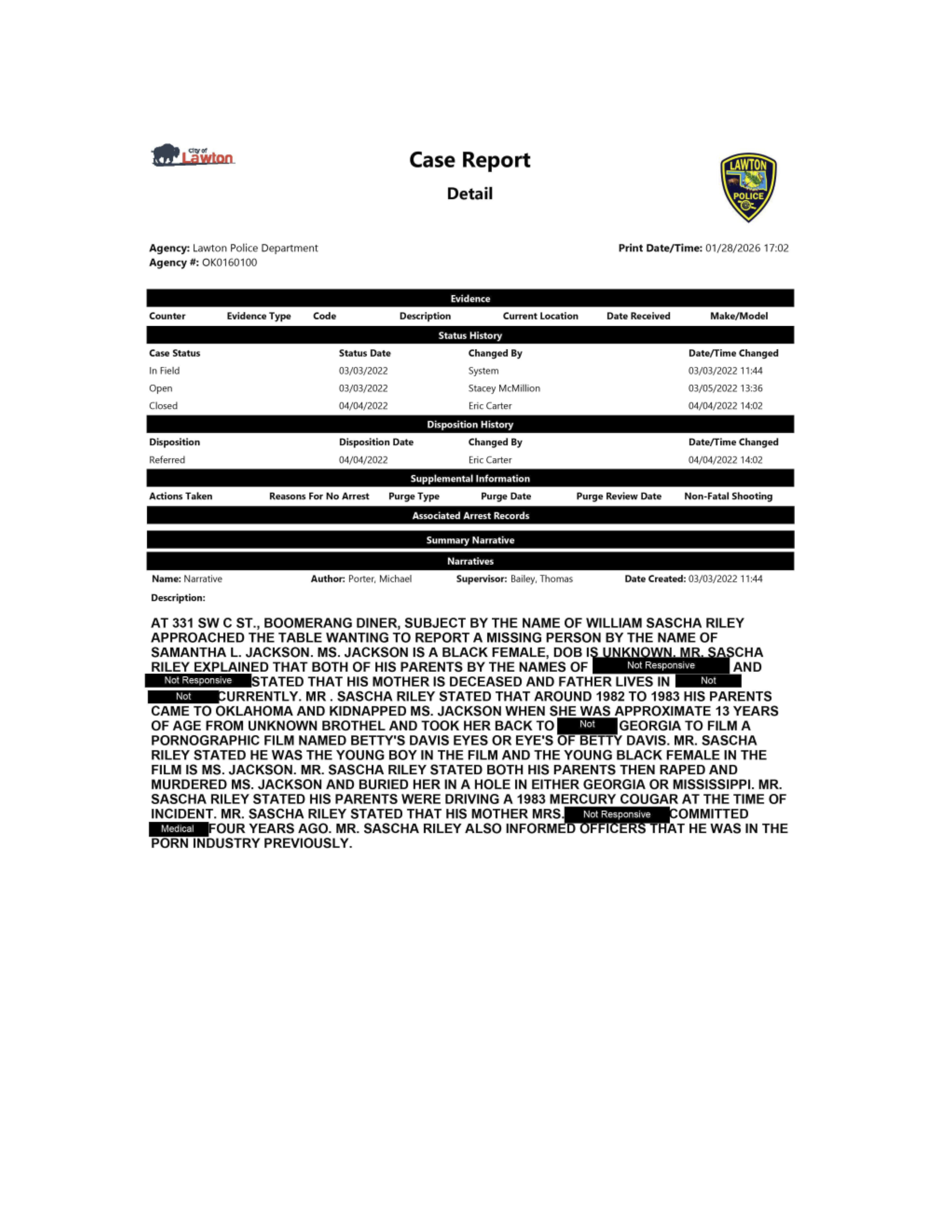 Sascha 2022 Report - Lawton PD - 2